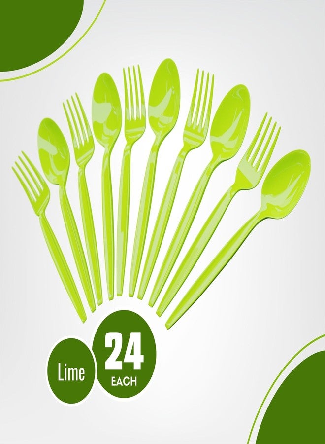 Blue Orchards Lime Green Plastic Spoon and Fork (24 Each) - Colored Plastic Silverware Sets for Parties - Image 2